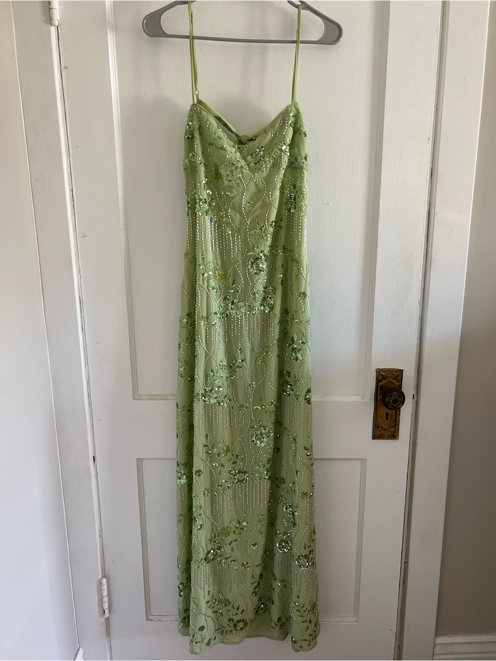 Peppermayo Light Green Beaded Maxi Slip Dress